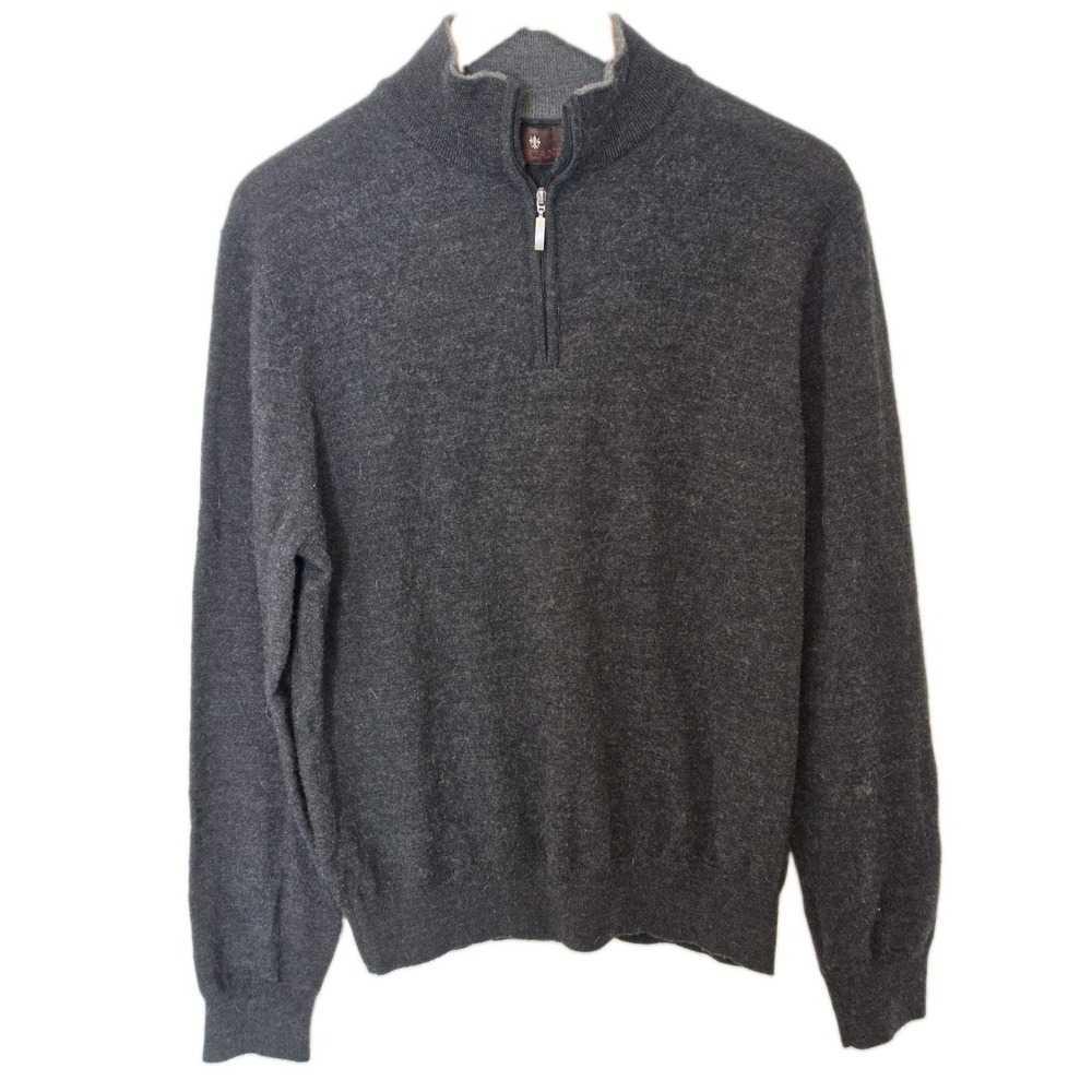 Toscano men's Quarter sweater Zip Size Large Charcoal 100% Merino Wool Classic